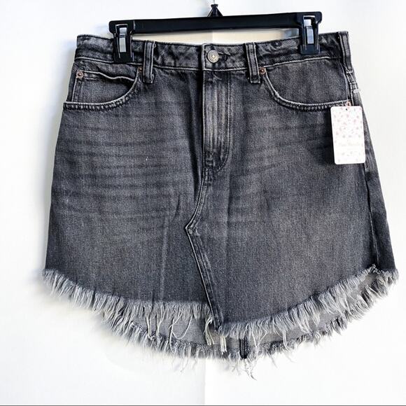 NWT Free‎ People Black Raw Hem Bailey Denim Skirt - Picture 4 of 7